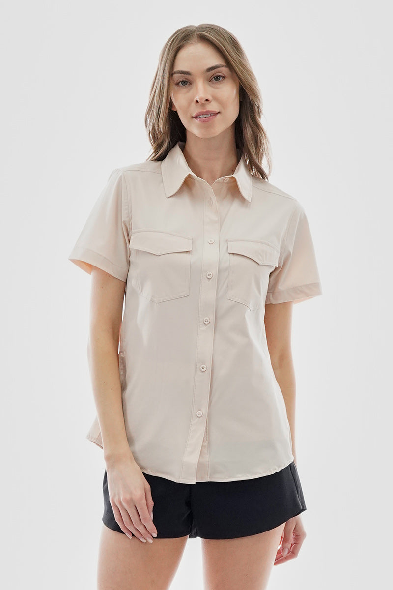 Canada Weather Gear Button Up Short Sleeve Shirt - Cream - Womens Shirts & Blouses - Fairweather