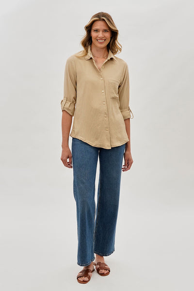 Stylexchange Vintage Classic Button Down Shirt - Beige - Womens Shirts & Blouses - Fairweather