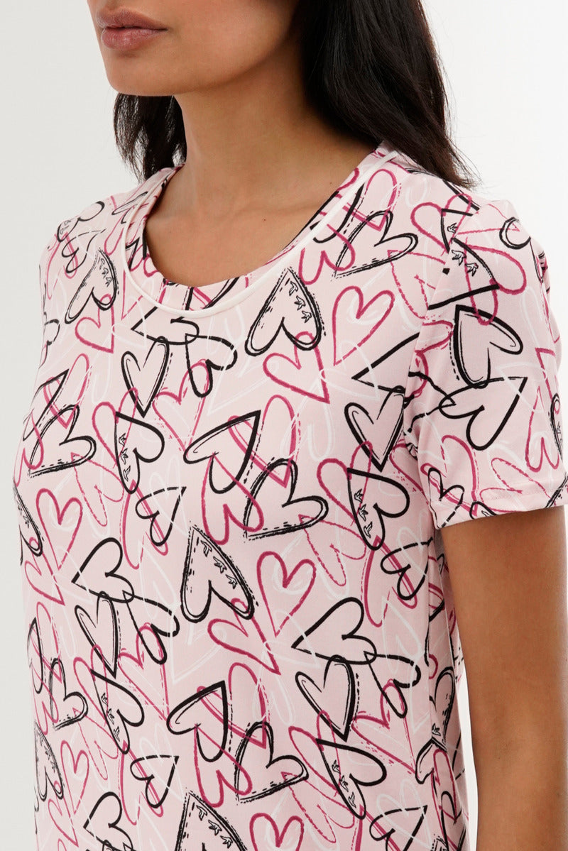 Canada Weather Gear Heart Pattern Tunic Pajama Top - Pink - Womens Pajamas - Fairweather