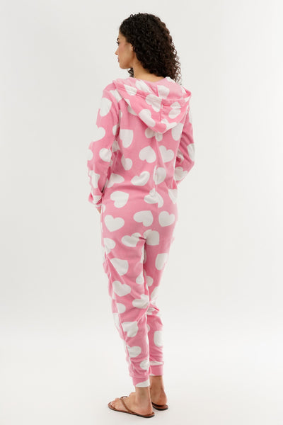 Canada Weather Gear Heart Pattern Fleece Onesie - Pink