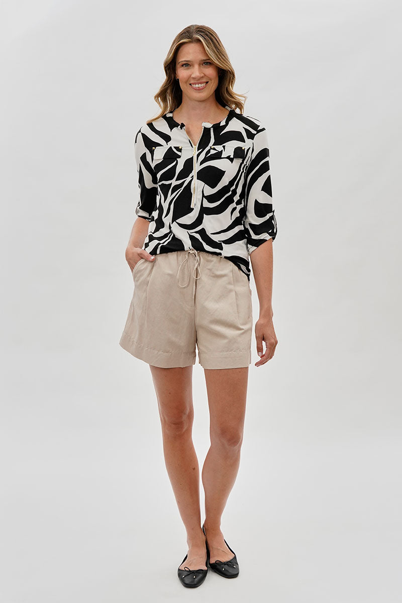 International INC Company Patterned 1/4 Zip Shirt - White - Womens Shirts & Blouses - Fairweather