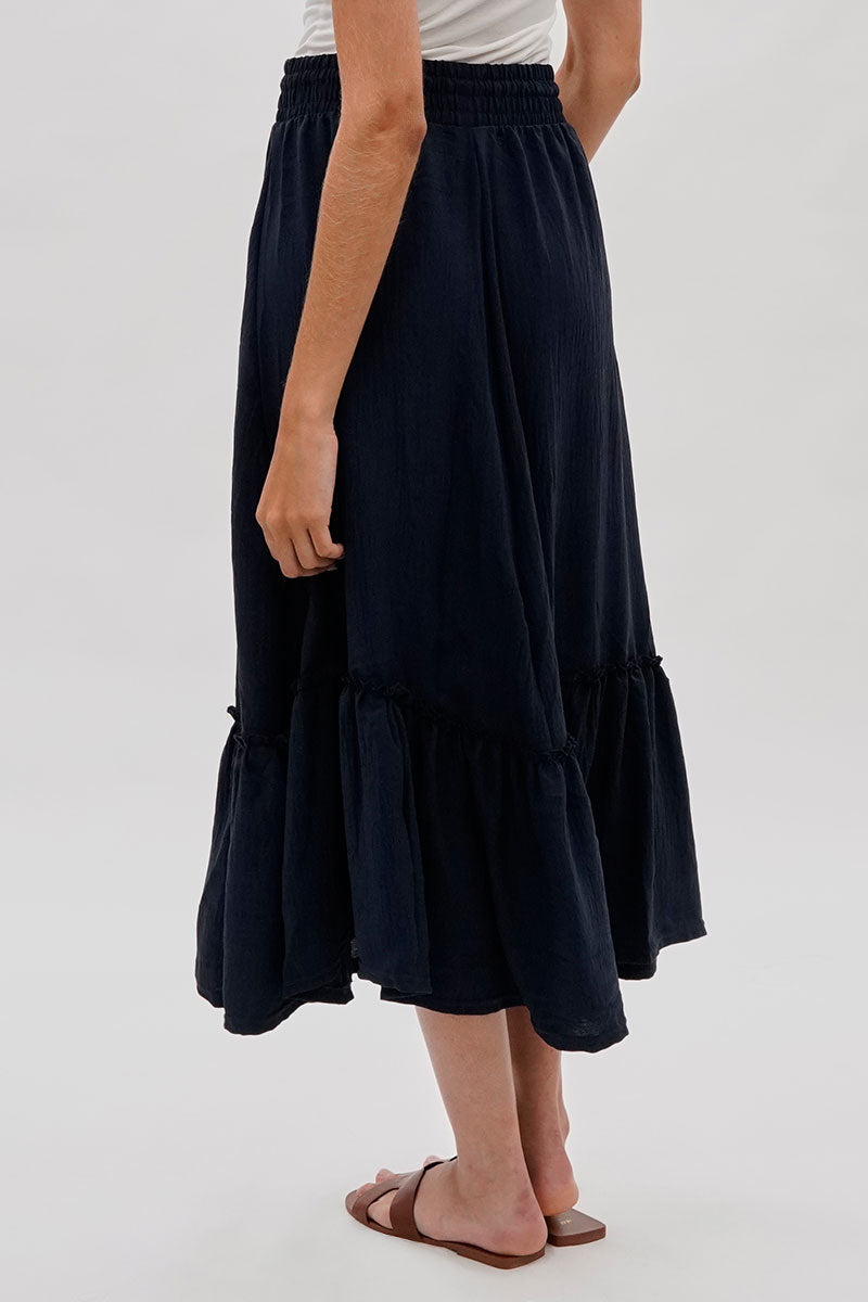 Stylexchange Vintage Tiered Cinched Skirt - Navy - Womens Skirts - Fairweather