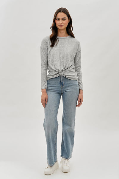 Fahrenheit Front Twist Drop Shoulder Long Sleeve Top - Grey - Womens Long Sleeve Tops - Fairweather