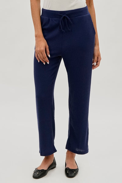 Fahrenheit Waffle Knit Tie Waist Pants - Navy - Womens Pants - Fairweather