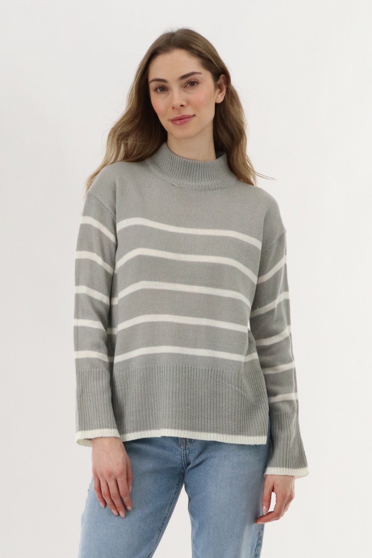 Beechers Brook Striped Knit Pullover Sweater - Grey - Womens Pullover Sweaters - Fairweather