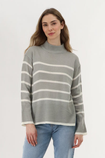 Beechers Brook Striped Knit Pullover Sweater - Grey - Womens Pullover Sweaters - Fairweather