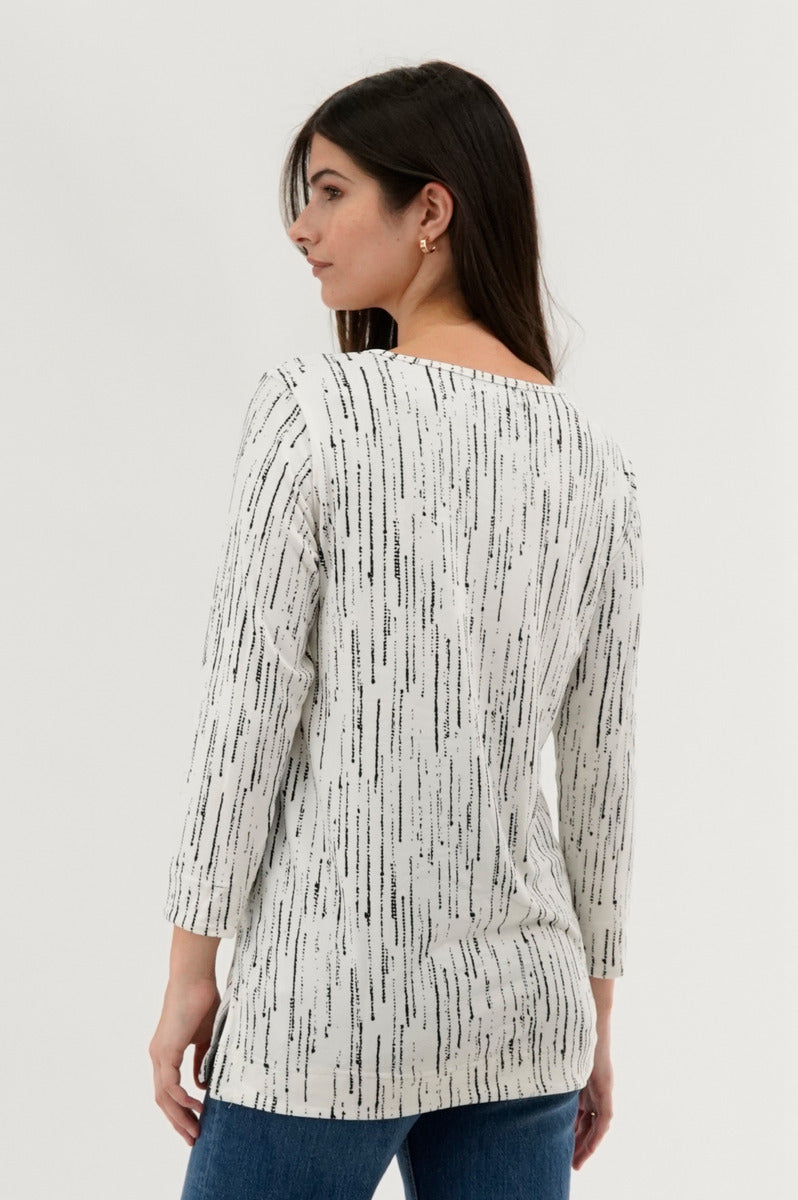 International INC Company Patterned 3/4 Sleeve Blouse - White - Womens Shirts & Blouses - Fairweather