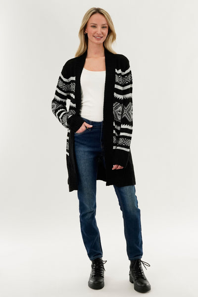Canada Weather Gear Fair Isle Print Cardigan - Black - Womens Cardigans - Fairweather