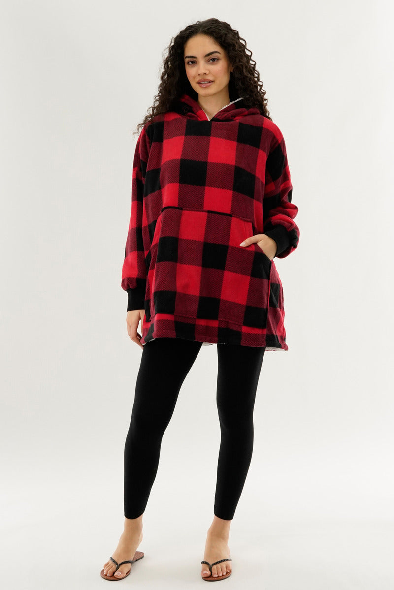 Canada Weather Gear Plaid Oversided Hooded Pajama Top - Red - Womens Pajamas - Fairweather