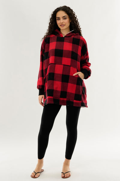 Canada Weather Gear Plaid Oversided Hooded Pajama Top - Red - Womens Pajamas - Fairweather
