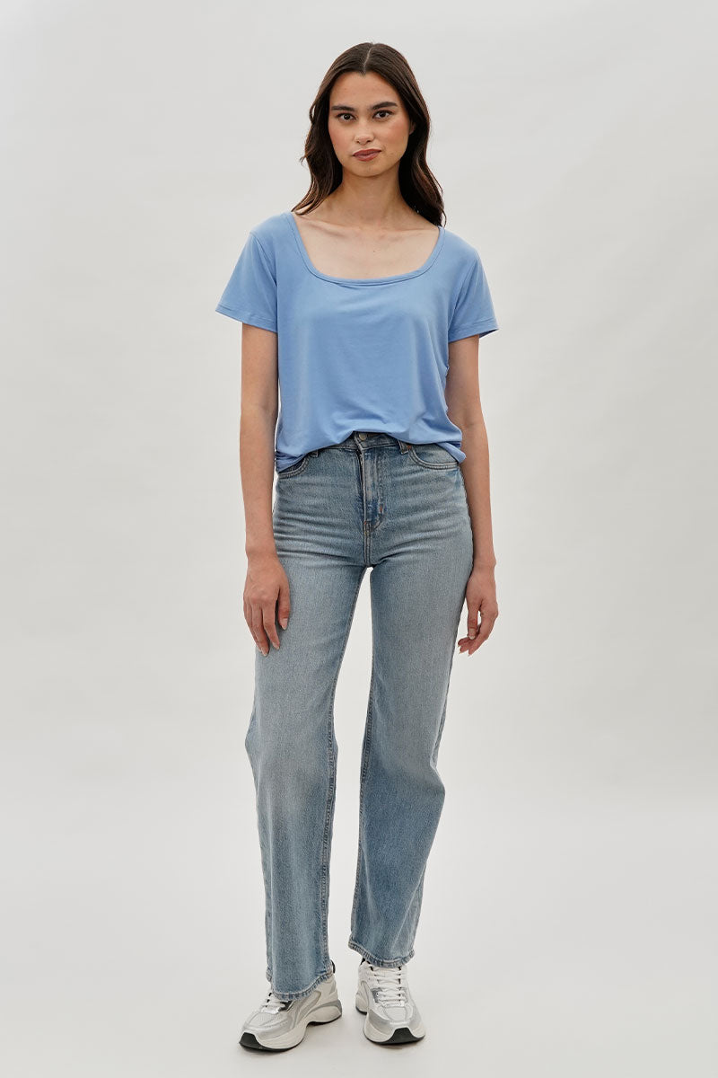Costa Blanca Square Neck Tee - Blue - Womens Tees & Tank Tops - Fairweather