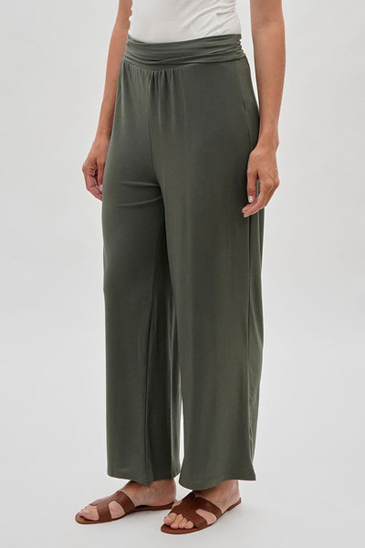 Costa Blanca Wide Leg Fold Over Pants - Olive - Womens Pants - Fairweather