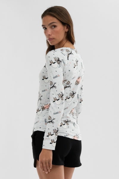 Canada Weather Gear Sloth Print Henley Pajama Top - Grey - Womens Pajamas - Fairweather