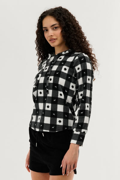 Canada Weather Gear Plaid Hooded Pajama Top - Black - Womens Pajamas - Fairweather
