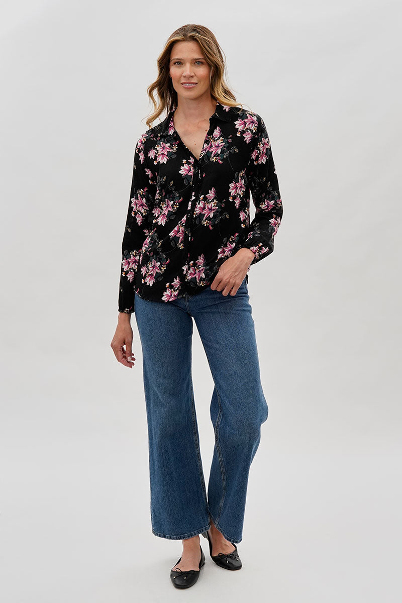 Beechers Brook Floral Button Down Blouse - Black - Womens Shirts & Blouses - Fairweather