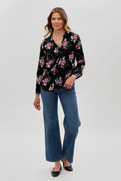 Beechers Brook Floral Button Down Blouse - Black - Womens Shirts & Blouses - Fairweather