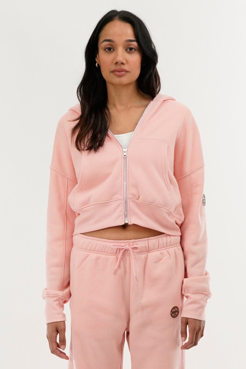 Fahrenheit Cropped Zip Up Hoodie - Pink - Womens Hoodies & Sweatshirts - Fairweather