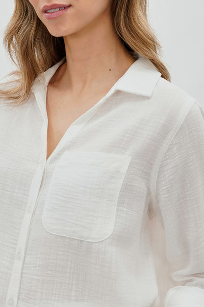 Super Triple Goose Vintage Textured Button Up Shirt - White - Womens Shirts & Blouses - Fairweather