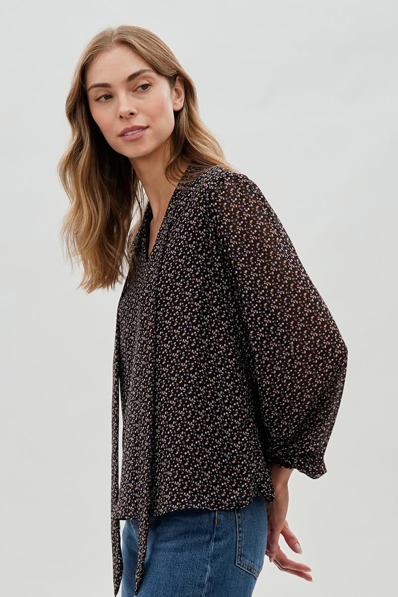 Beechers Brook Tie-Neck Chiffon Blouse - Black - Womens Shirts & Blouses - Fairweather