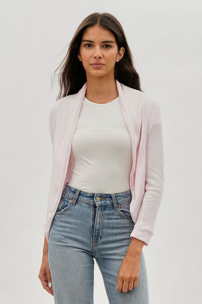 Fahrenheit Waffle Knit 3/4 Sleeve Cardigan - Blush - Womens Cardigans - Fairweather
