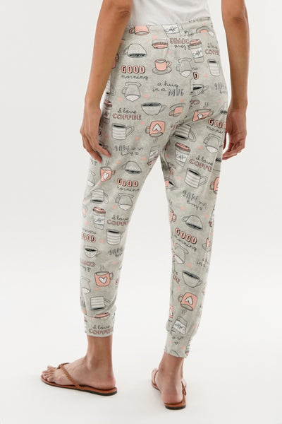Canada Weather Gear Coffee Print Tie Waist Pajama Pants - Grey - Womens Pajamas - Fairweather