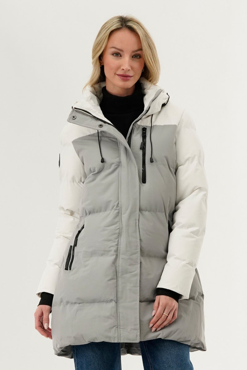 Camada Weather Gear Colour Block Puffer Parka Jacket - Grey - Womens Parka Jackets - Fairweather