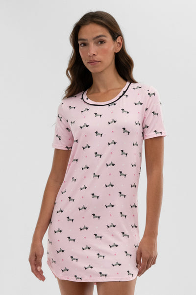 Canada Weather Gear Dog Print Tunic Pajama Top - Pink - Womens Pajamas - Fairweather