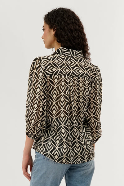 Costa Blanca Patterned Sheer Button Down Blouse - Cream - Womens Shirts & Blouses - Fairweather