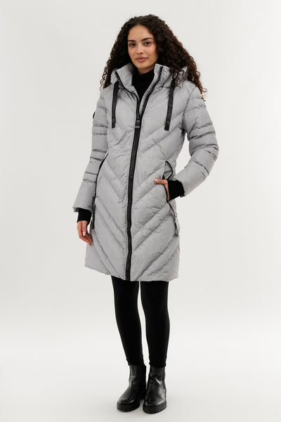 Canada Weather Gear Chevron Quilted Long Parka Jacket - Grey