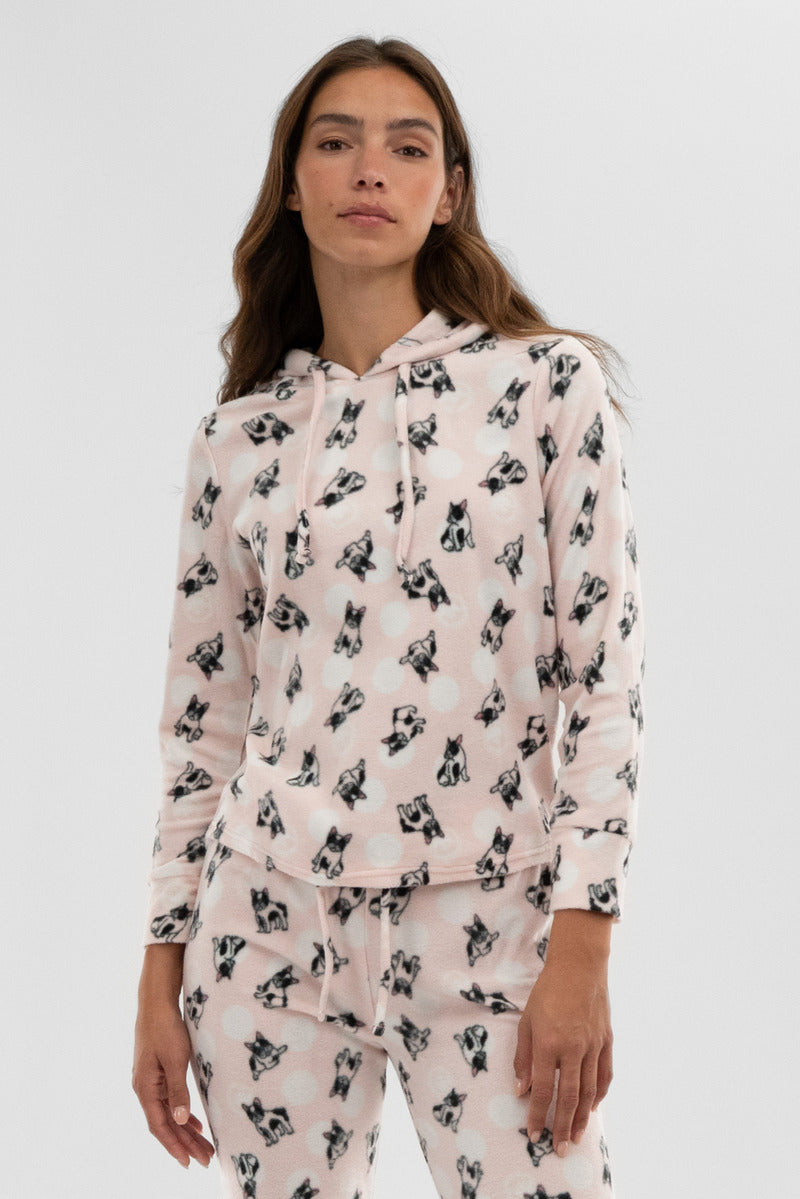 Canada Weather Gear Dog Print Hooded Pajama Top - Blush - Womens Pajamas - Fairweather