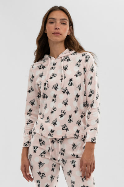 Canada Weather Gear Dog Print Hooded Pajama Top - Blush - Womens Pajamas - Fairweather