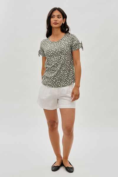 International INC Company Floral Tie Sleeve Tee - Olive - Womens Tees & Tank Tops - Fairweather