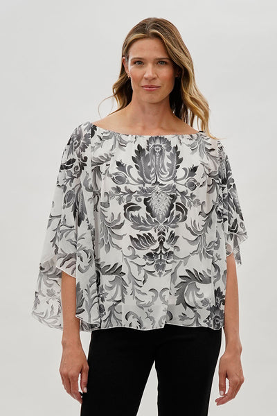 Costa Blanca Baroque Print Chiffon Blouse - White - Womens Shirts & Blouses - Fairweather