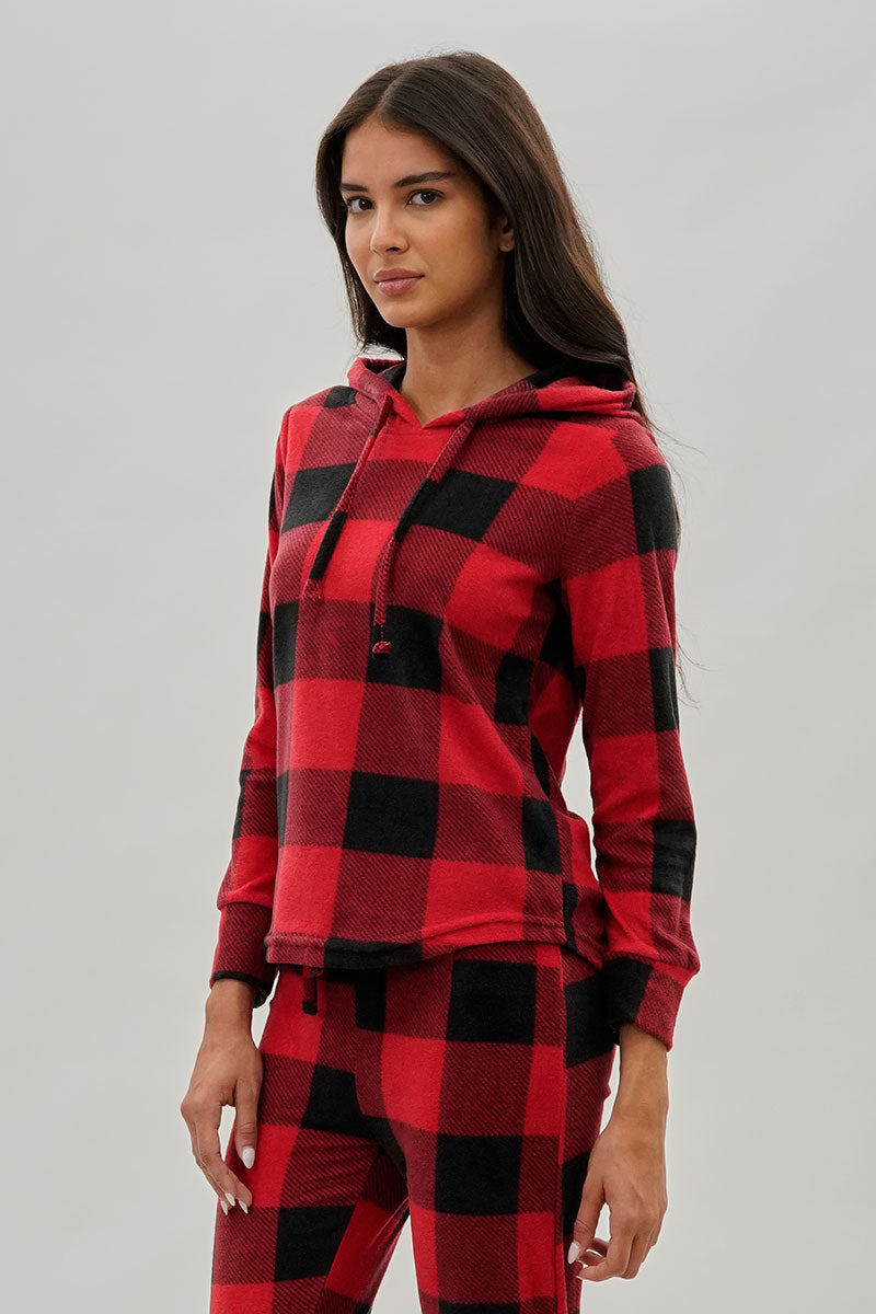Canada Weather Gear Plaid Hooded Pajama Top - Red - Womens Pajamas - Fairweather