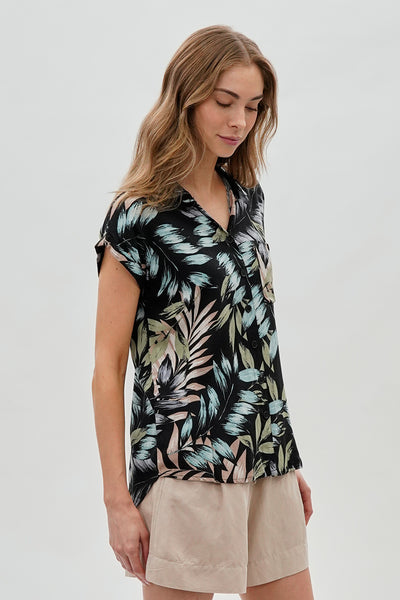 Majora Leaf Print Short Sleeve Shirt - Green - Womens Shirts & Blouses - Fairweather