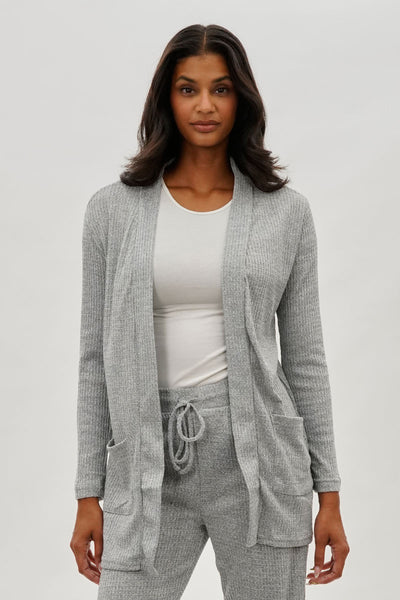 Fahrenheit Open Front Waffle Knit Cardigan - Grey - Womens Cardigans - Fairweather