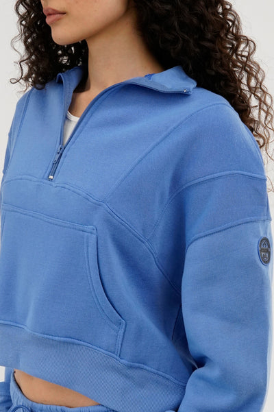 Fahrenheit Half Zip Cropped Sweatshirt - Blue - Womens Hoodies & Sweatshirts - Fairweather