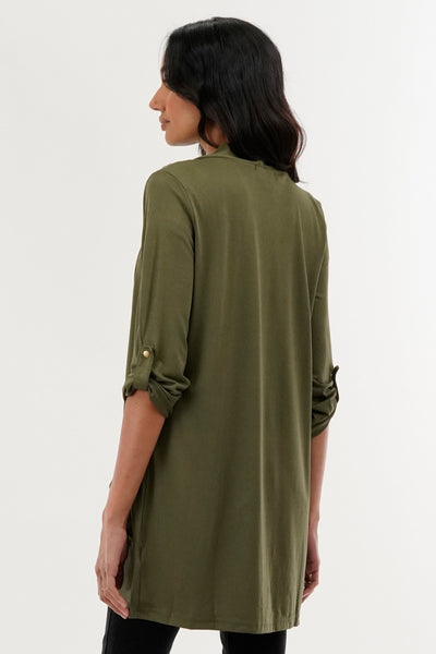 International INC Company Roll Up Sleeve Wrap Cardigan - Olive - Womens Cardigans - Fairweather