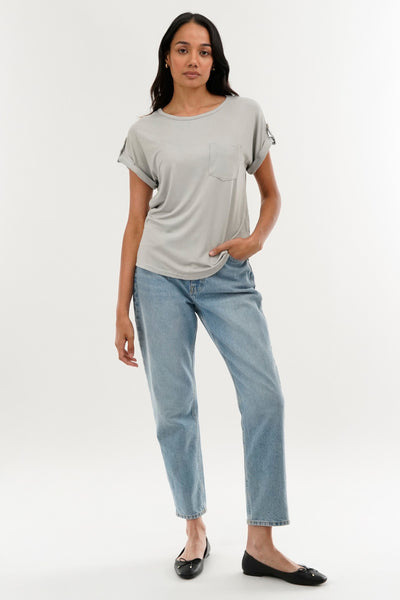 Costa Blanca Basic Cap Sleeve Tee - Grey - Womens Tees & Tank Tops - Fairweather