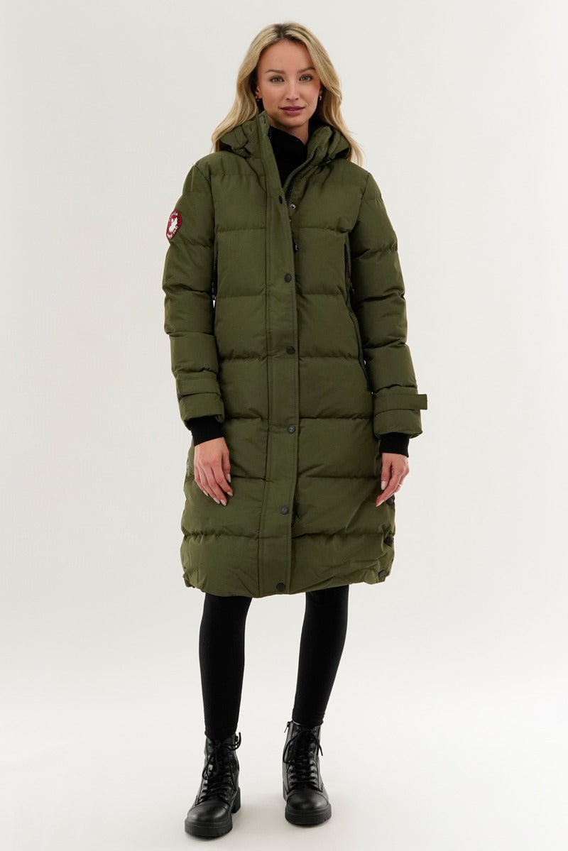 Canada Weather Gear Quilted Maxi Parka Jacket - Olive - Womens Parka Jackets - Fairweather
