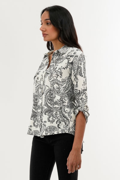 International INC Company Paisley Print Button Down Shirt - White - Womens Shirts & Blouses - Fairweather