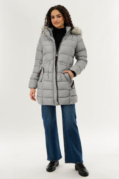 Canada Weather Gear Tie Waist Puffer Parka Jacket - Stone - Womens Parka Jackets - Fairweather