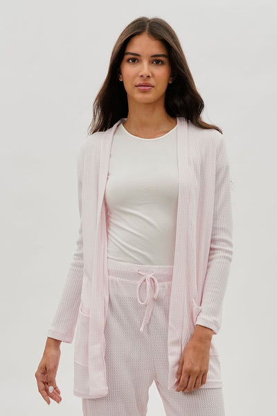 Fahrenheit Open Front Waffle Knit Cardigan - Blush - Womens Cardigans - Fairweather