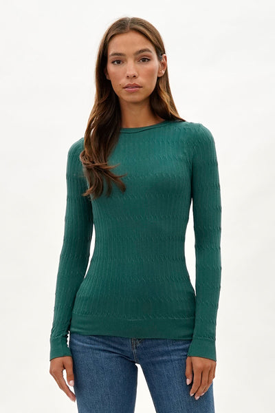 International INC Company Ribbed Crew Neck Long Sleeve Top - Green - Womens Long Sleeve Tops - Fairweather