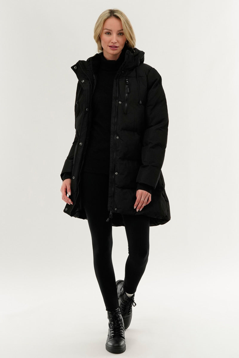 Camada Weather Gear Colour Block Puffer Parka Jacket - Black - Womens Parka Jackets - Fairweather