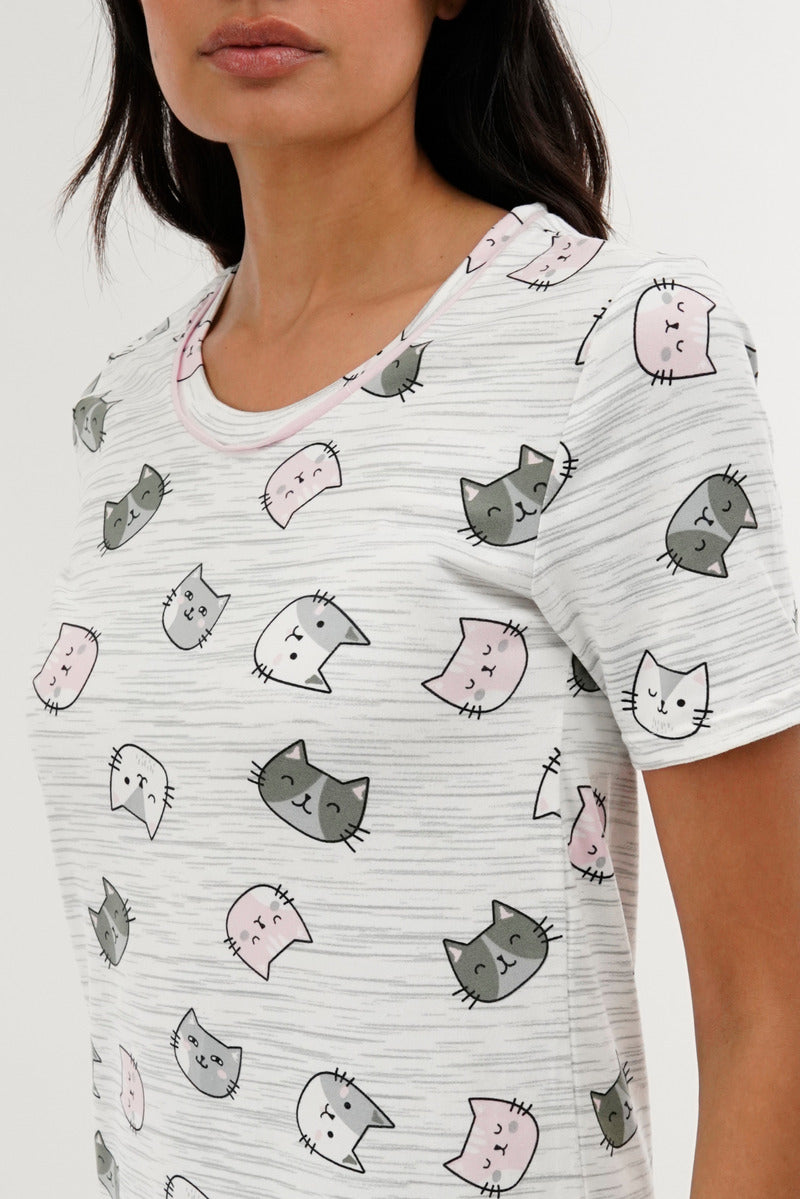Canada Weather Gear Cat Print Tunic Pajama Top - White - Womens Pajamas - Fairweather