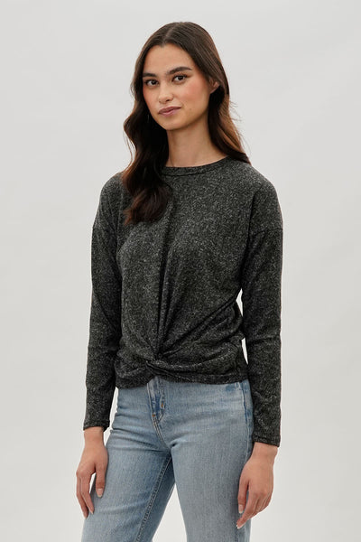 Fahrenheit Front Twist Drop Shoulder Long Sleeve Top - Black - Womens Long Sleeve Tops - Fairweather