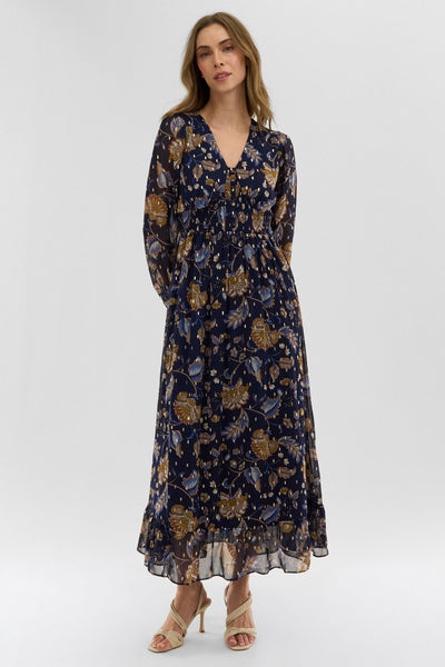 Costa Blanca Floral Long Sleeve Chiffon Maxi Dress - Navy - Womens Maxi Dresses - Fairweather