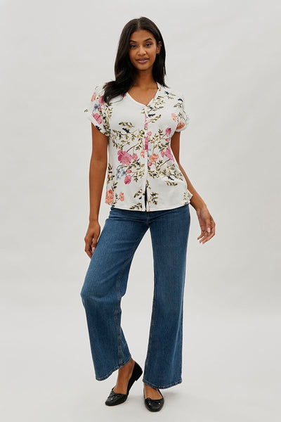 International INC Company Floral Button Up Tee - White - Womens Tees & Tank Tops - Fairweather