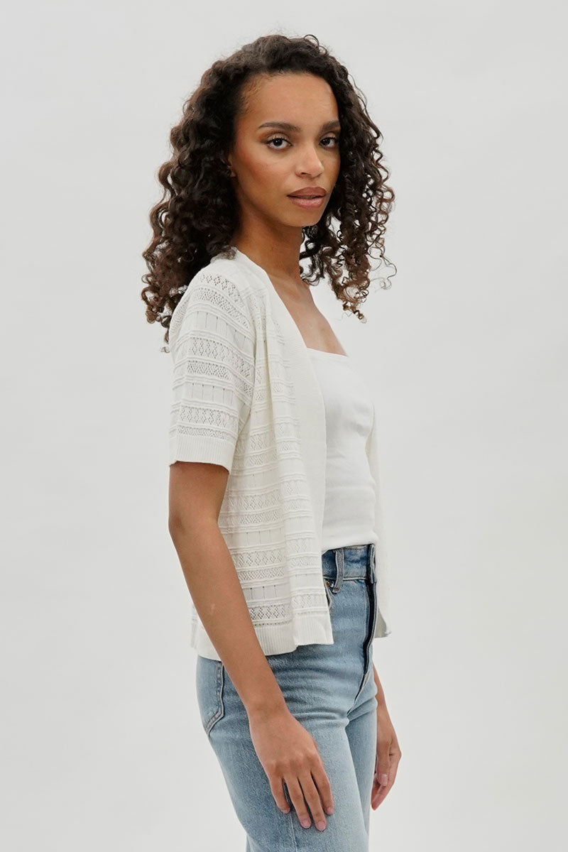 Beechers Brook Short Sleeve Knit Cardigan - White - Womens Cardigans - Fairweather